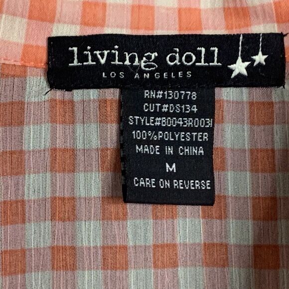 Living Doll Light Weight Semi Sheer Gingham Shirt Roll Tab Sleeve Shell Buttons - Picture 5 of 10